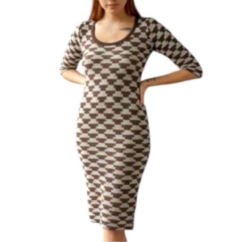 Lisa Says Gah Brown and Cream Geometric Midi Dress